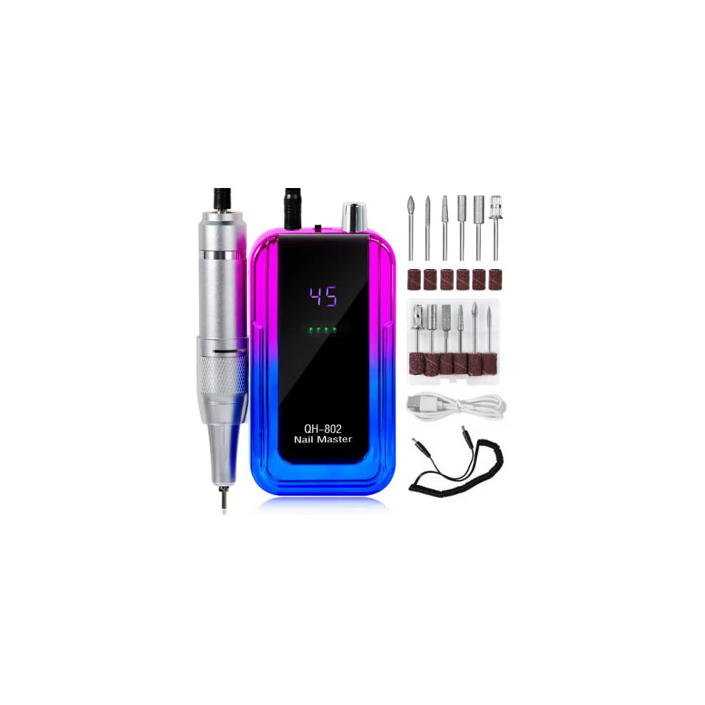 Professional Electric Nail Drill 45000 RPM Rechargeable Cordless Low Noise Manicure Pedicure Tool Gradient Color