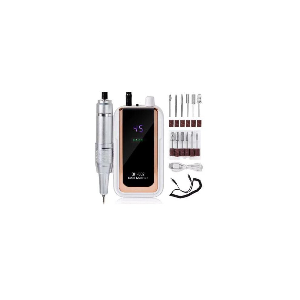 Electric Nail Drill 45000 RPM Cordless Rechargeable Low Noise for Manicure and Pedicure