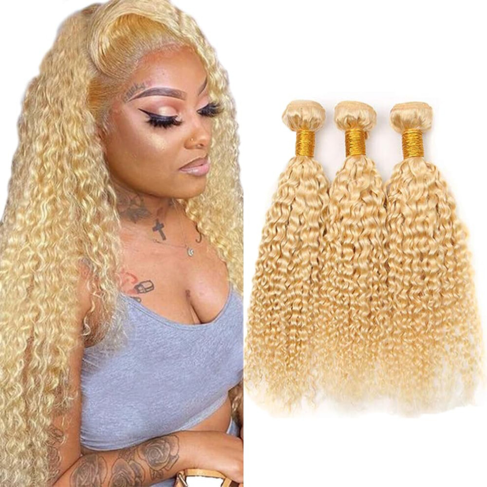 Unisex 613 Blonde Human Hair Bundles Brazilian Virgin Extensions Wet And Wavy 22 24 26 Inch Mixed Length