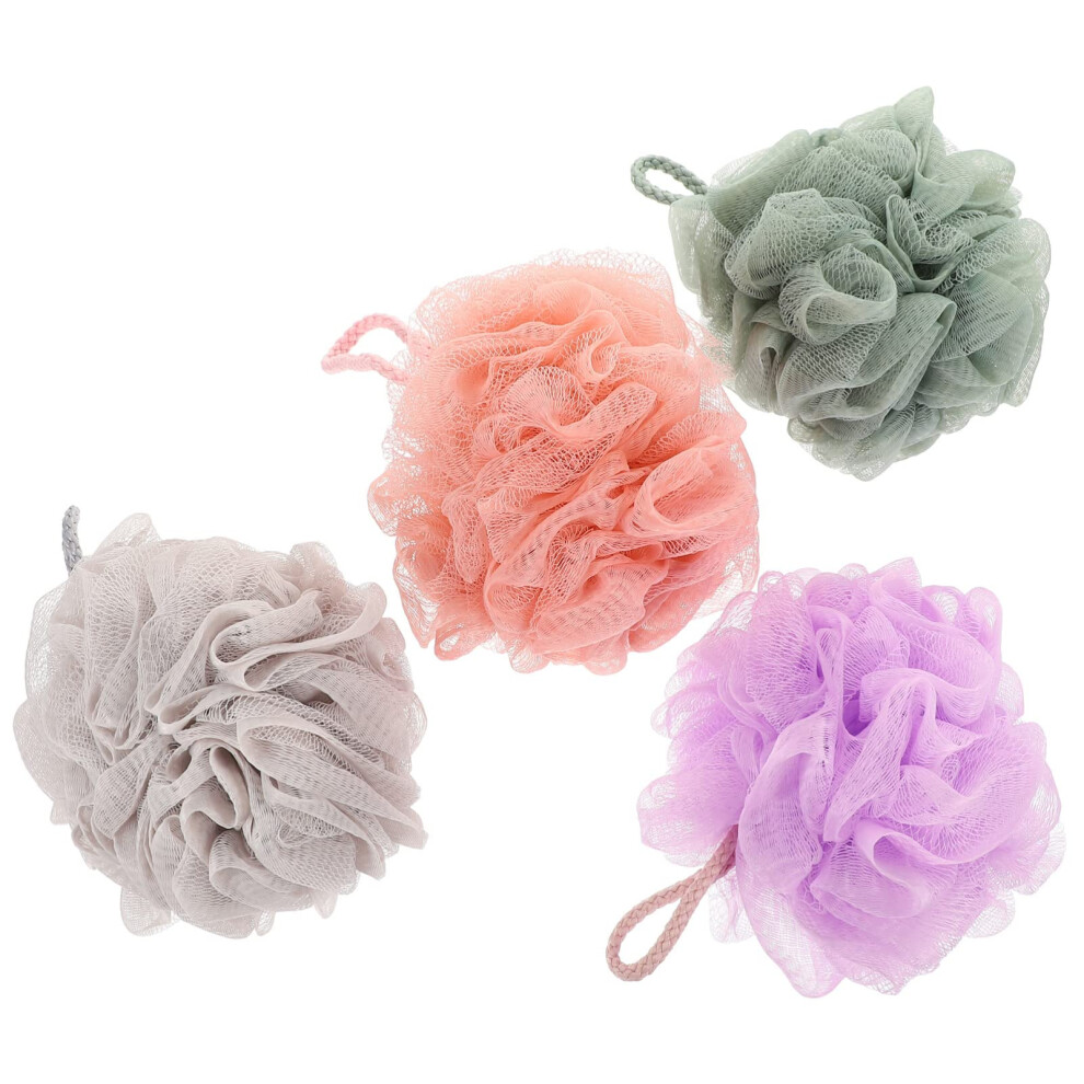 Bath Sponge Set of 4 Soft Mesh Loofah Shower Sponges with Lanyard for Gentle Skin Exfoliation