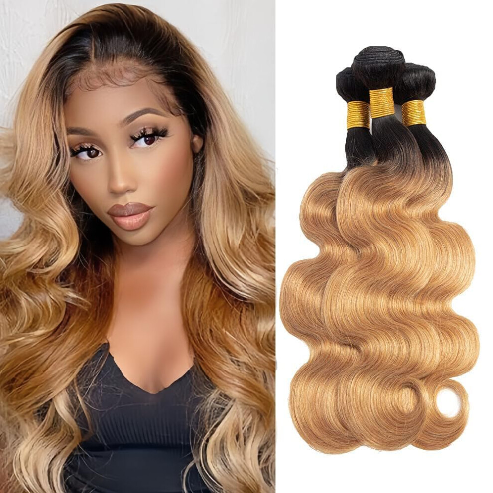 Brazilian Body Wave Human Hair Bundles 24 26 28 Inch Ombre Blonde Virgin Weave T1B/27