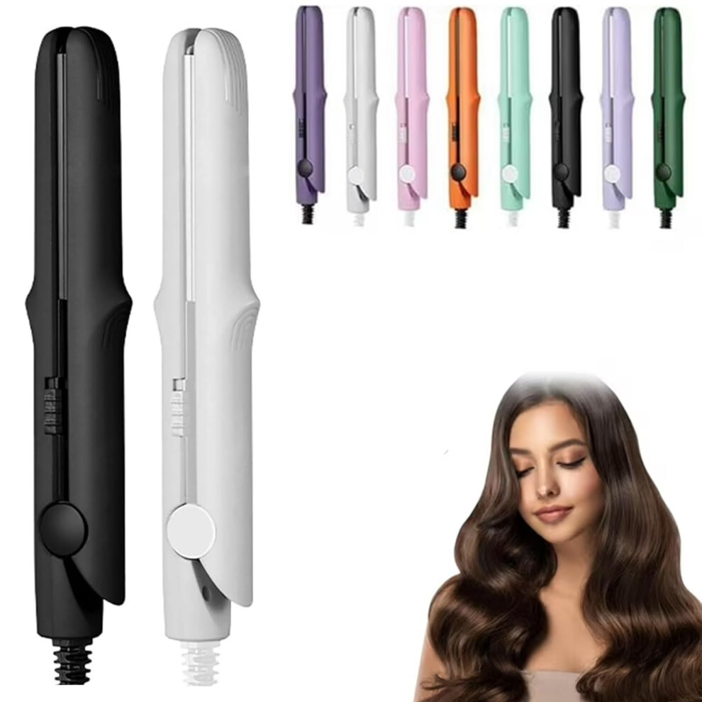 Black/White 2 Pcs 2In1 Mini Hair Straightener And Curling Iron, Usb Rechargeable, Fast Heatup, Travel Size