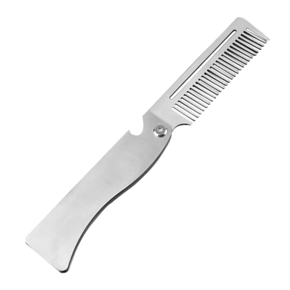 Unisex Stainless Steel Folding Beard Comb With Fine Tooth Pocket Design For Men Grooming And Travel