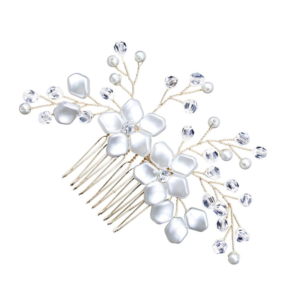 Unisex Gold Wedding Hair Comb With Pearls And Rhinestones Elegant Floral Bridal Hairpiece For Updos