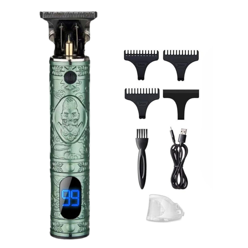 Green Hair Trimmer For Men, Professional Tblade Clipper With Led Display, Cordless Precision Beard Trimmer