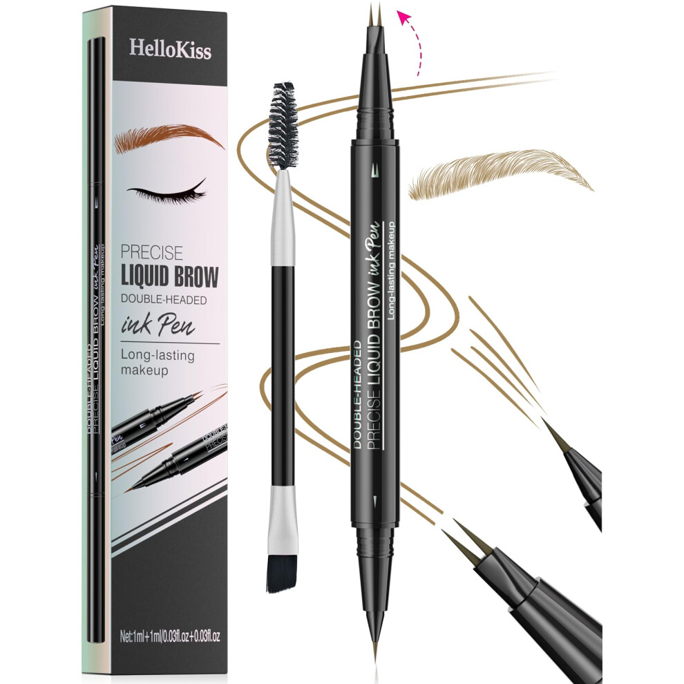 Microblading Eyebrow Pen 2 in 1 Dual Tip Waterproof Natural Looking Eyebrow Pencil 02 Brown