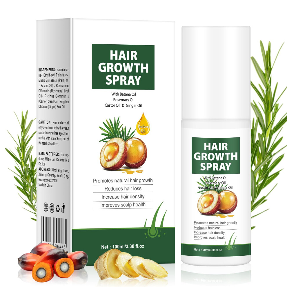 Hair Growth Oil Spray for Women and Men with Rosemary and Castor Oil, Anti Hair Loss Scalp Treatment 100ml