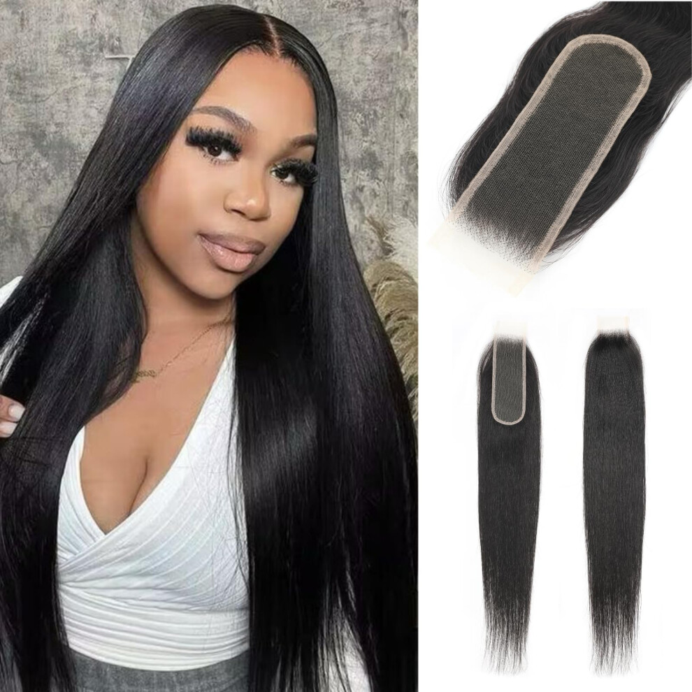 Unisex 2X6 Hd Lace Closure 14 Inch Straight Brazilian Virgin Hair Preplucked Invisible Swiss Lace
