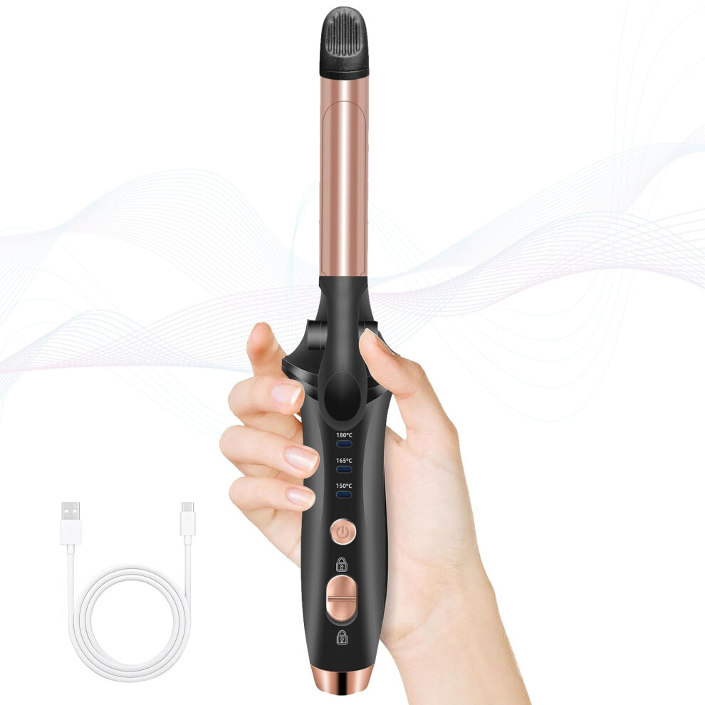 Cordless Curling Iron with USB Fast Charging, Ceramic Quick Heating, Travel Size Hair Curler