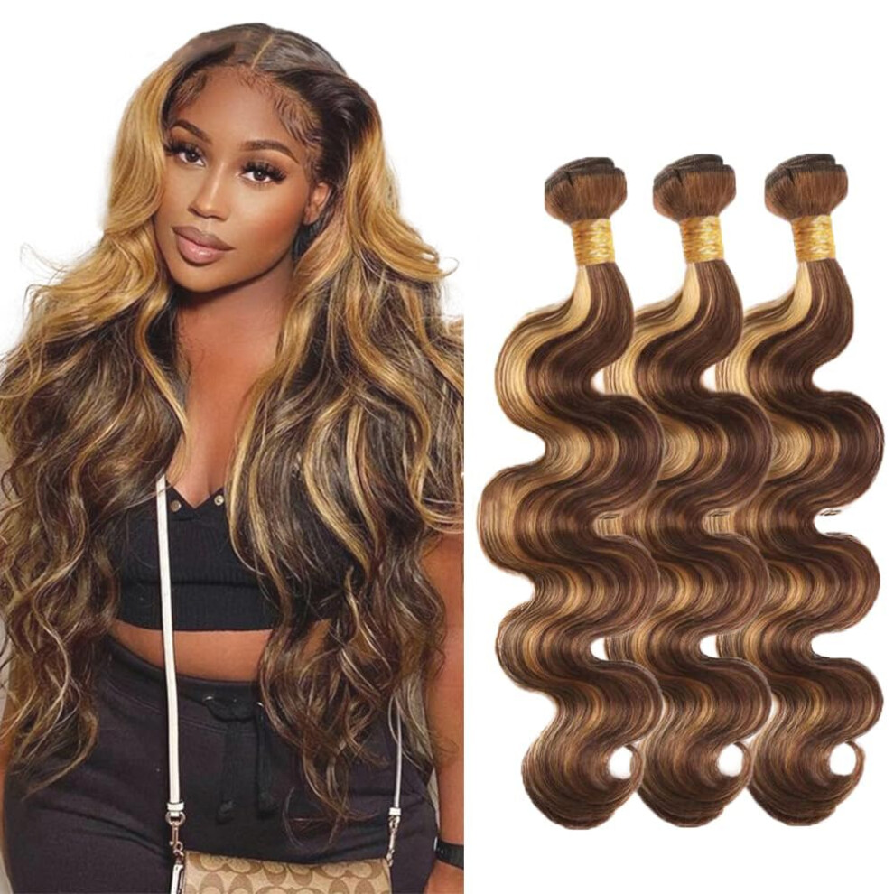 Brazilian Body Wave Human Hair Bundles Ombre Brown Honey Blonde 8A Virgin P4/27 16 18 20 Inch