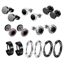 8 Pairs Mens Earrings Black Earrings for Men, Stainless Steel Silver Black Stud, Stainless Steel Hypoallergenic Earring For Men Women UnisexDaily Wear