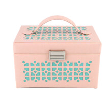 Cutie de bijuterii din piele PU cu oglindă, design elegant, organizator anti-abraziv cu încuietoare pentru femei, cutie de depozitare pentru