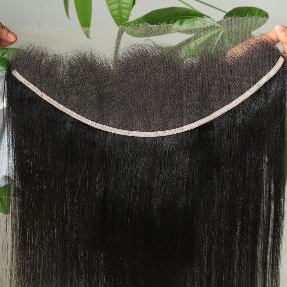 Unisex Hd Lace Frontal Wig 13X4 Yaki Straight 20 Inch Preplucked Bleached Knots 100% Human Hair