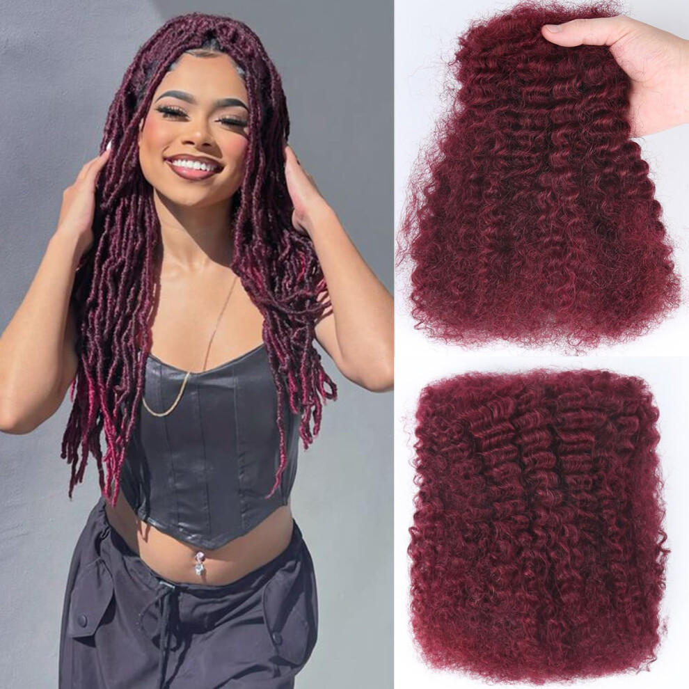 Unisex Red Afro Kinky Human Hair Bulk 16 Inch Burgundy Extensions For Braiding Dreadlocks Crochet