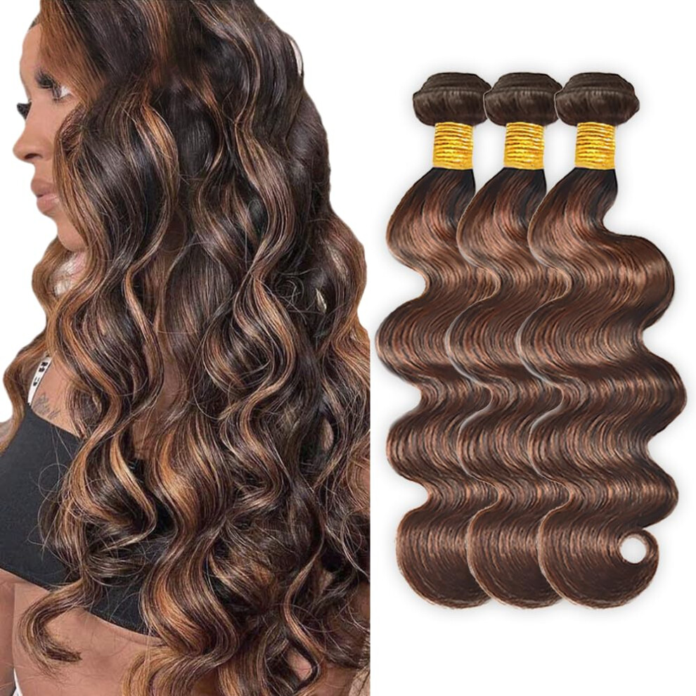 Brazilian Human Hair Bundles P4/30 Highlight Brown Body Wave 30 32 34 Inch Virgin Hair Extensions