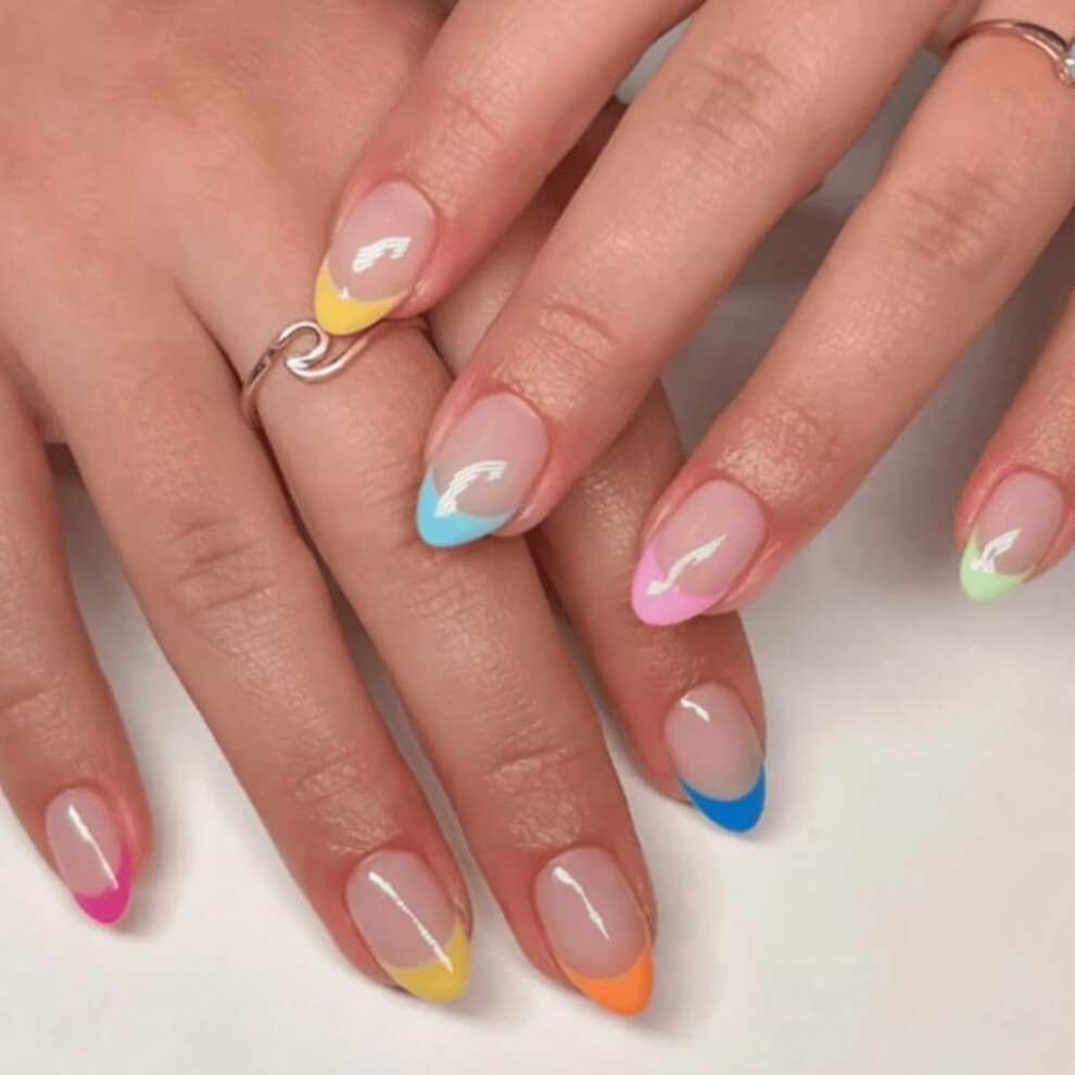Short Almond Press On Nails Glossy Fake Nails for Women Quick Easy Application Durable Fit