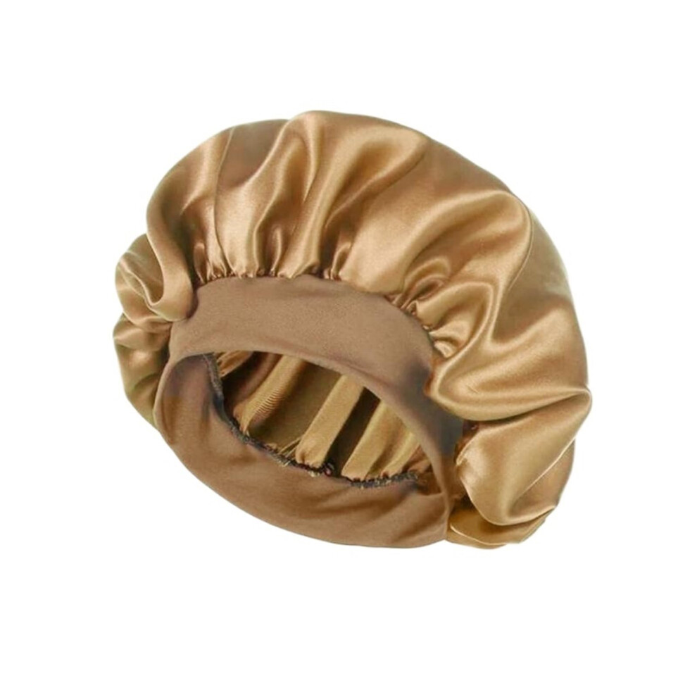 Gold Sleep Bonnet For Curly Hair Antifrizz Overnight Protection With Secure Wide Elastic Band