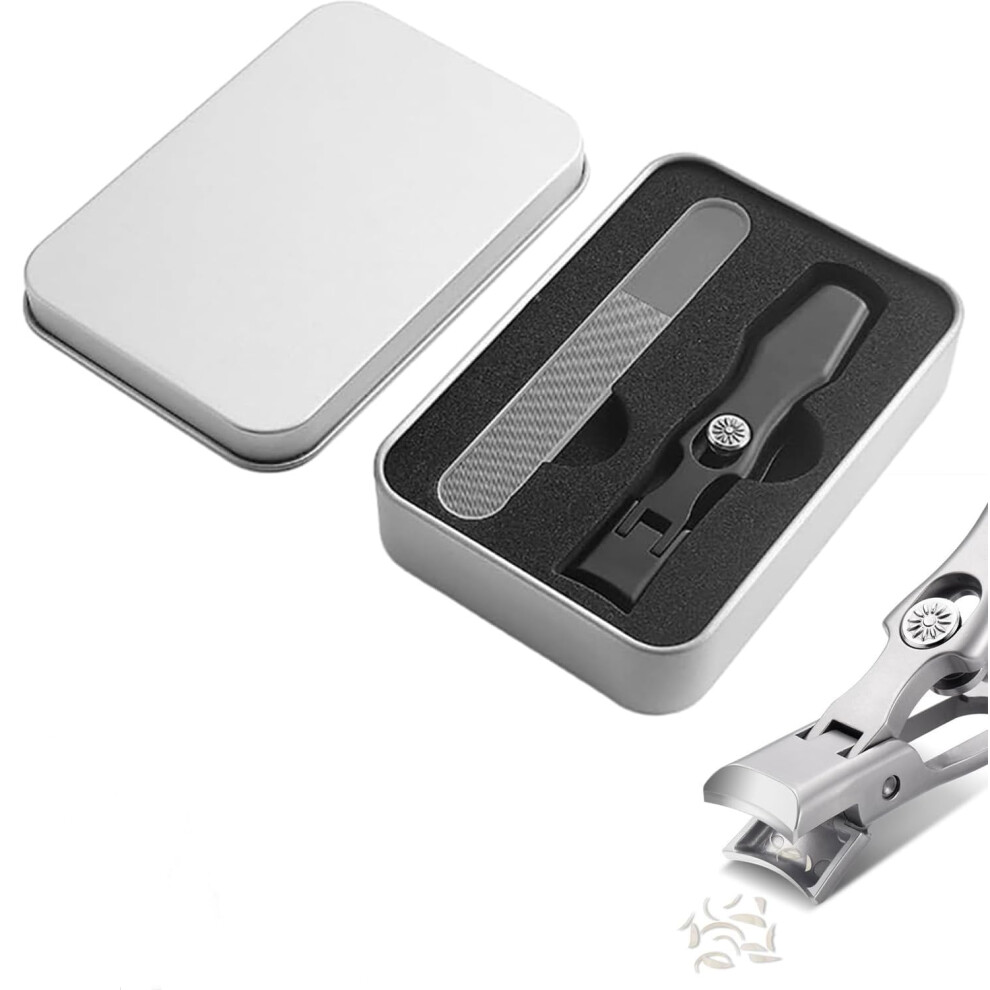 Black Stainless Steel Wide Jaw Toenail Clippers With Catcher, Angled Head Heavy Duty Nail Cutter