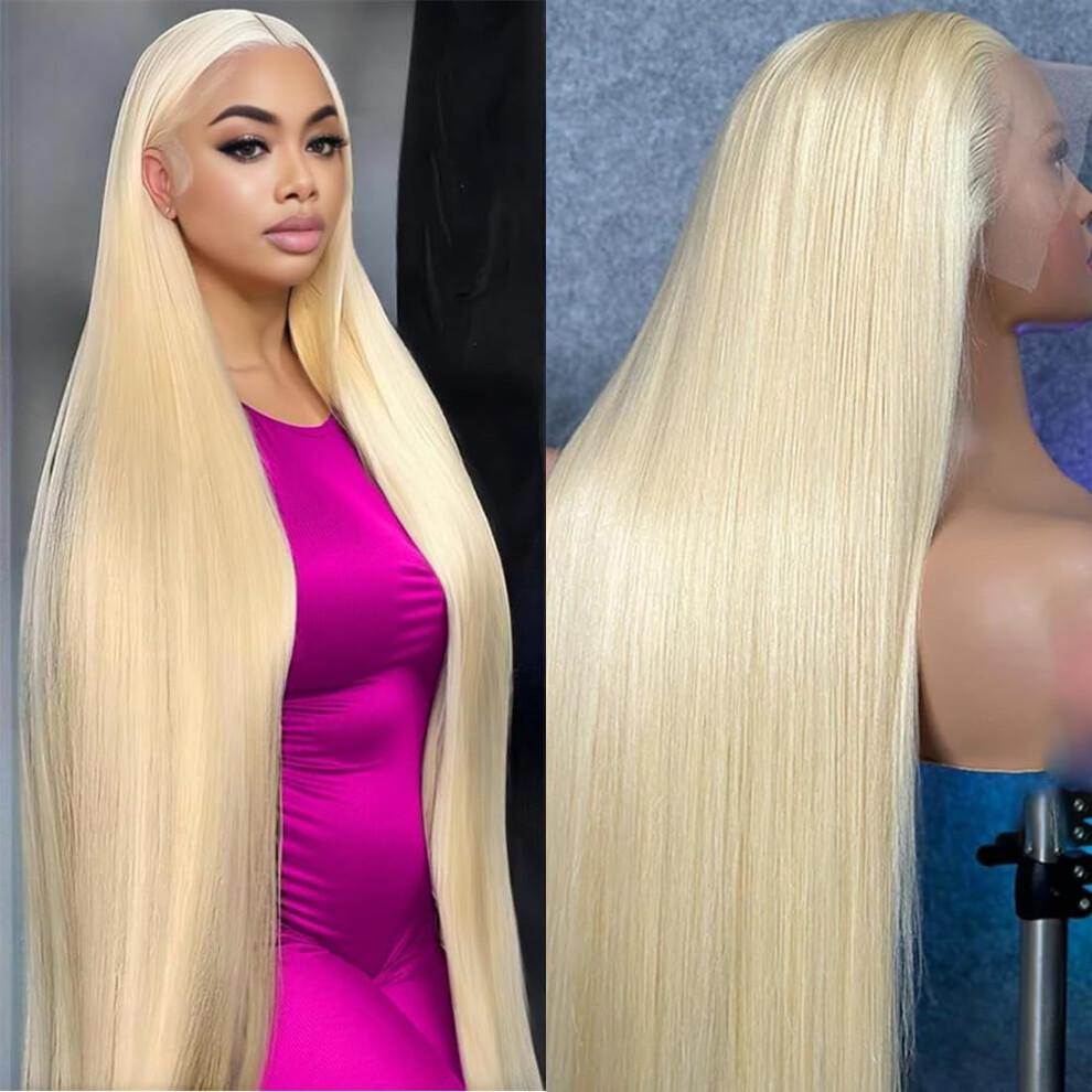 Unisex 42 Inch 613 Blonde Lace Front Wig Human Hair, Hd Lace Frontal, Pre Plucked, 200 Density, Glueless