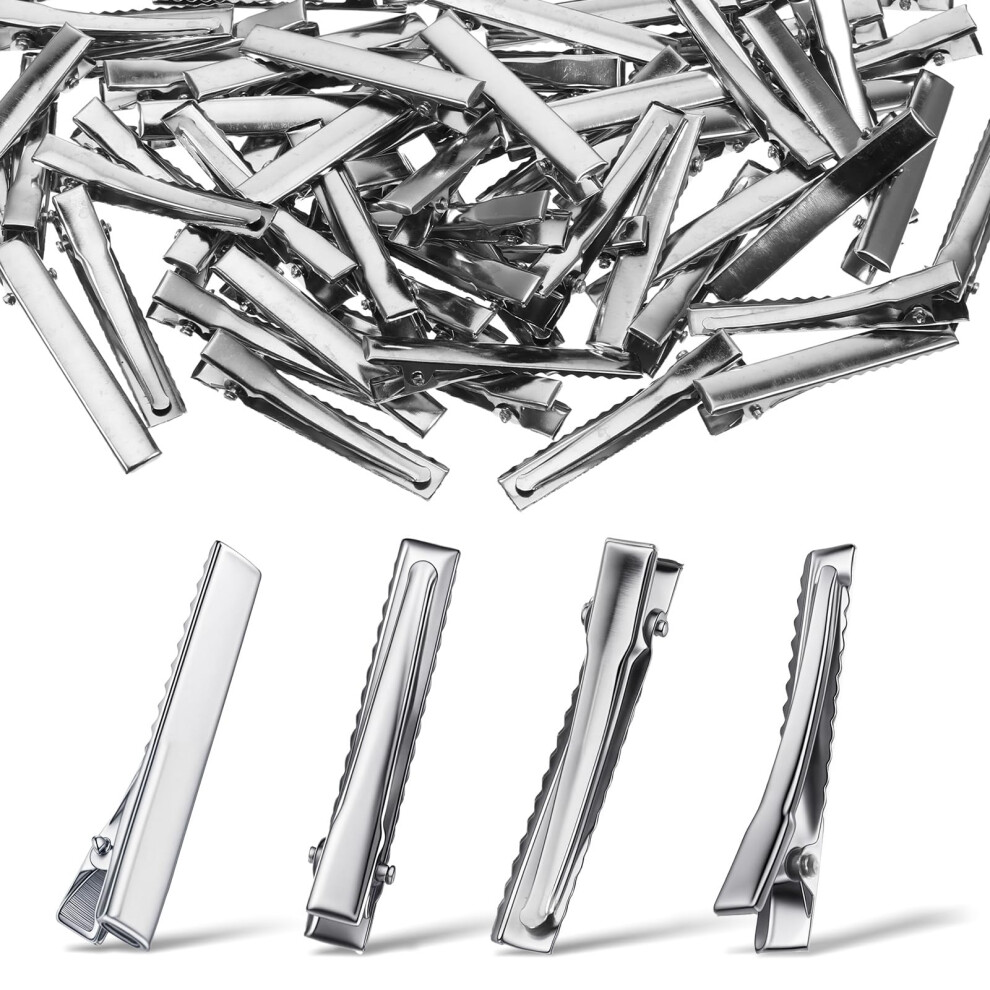 Unisex Silver Alligator Hair Clips 4.5Cm Metal Crocodile Clips For Diy Crafts Hair Bows Firm Grip