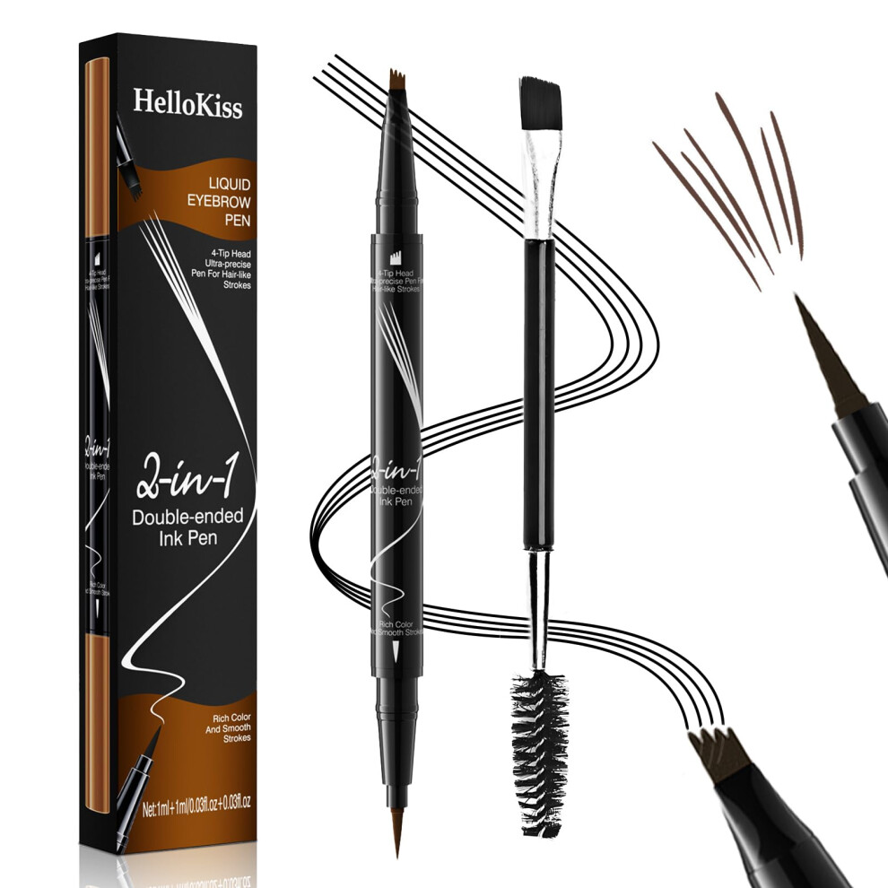 Brown Waterproof Microblading Eyebrow Pen With 4 Fork Tip, Long Lasting Smudge Proof Brow Pencil, Chocolate
