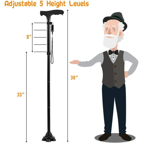Walking Stick Adjustable Height LED Torch Light Black Walking Cane With LED Light 2
