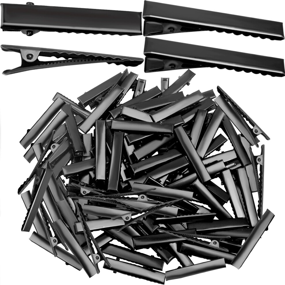 100pcs 40mm Alligator Hair Clips with Teeth Silver Flat Metal for DIY Hair Accessories and Styling