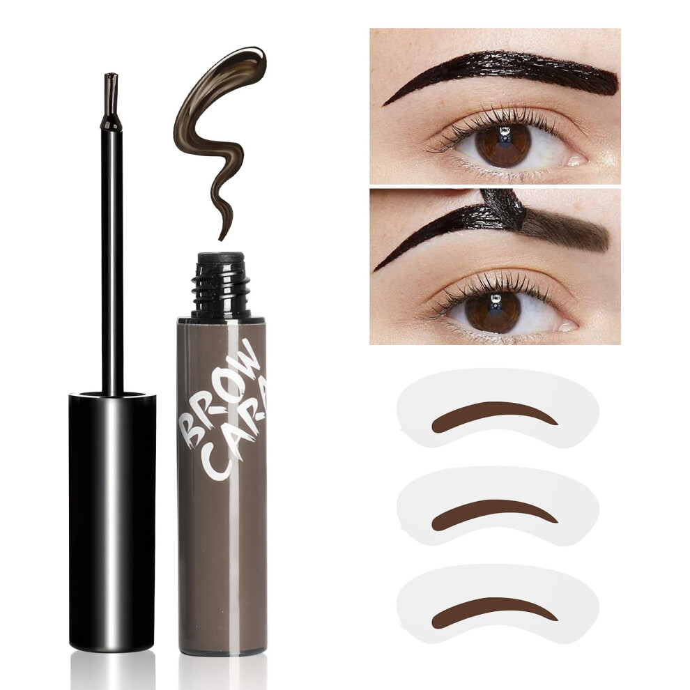 Waterproof LongLasting Eyebrow Gel with Peel Off Application and Shaping Stencils Gray Brown