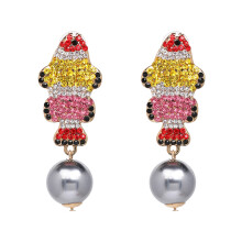 Creative Exaggerated Design Stud Earrings Featuring Fish Bone Sparkly Crystal Vintage Gold Colorful Rhinestone Animal Design Hypoallergenic Piercing E