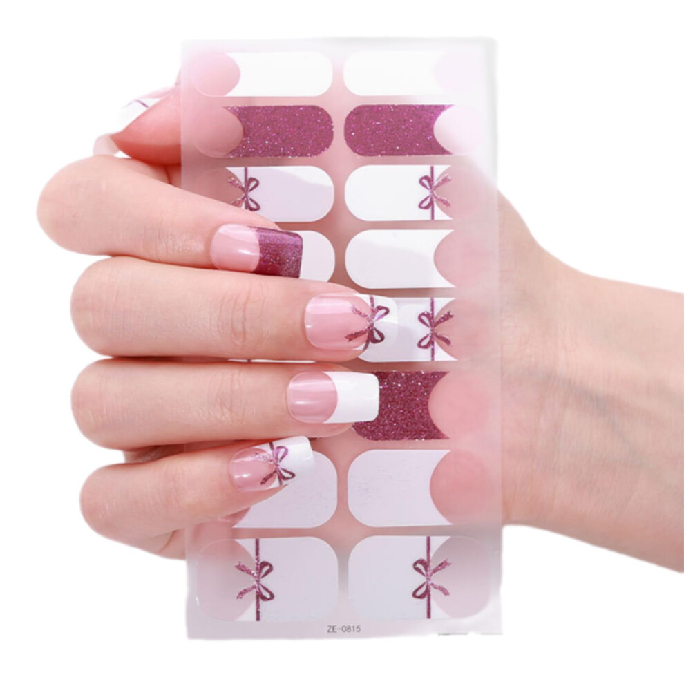 French Tip Gel Nail Polish Wraps with Glitter Finish, LongLasting SelfAdhesive Salon Quality