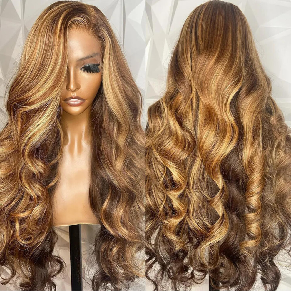 22 Inch Honey Blonde Highlight Human Hair Lace Front Wig 13x6 HD Undetectable Pre Plucked 250% Density for Black Women