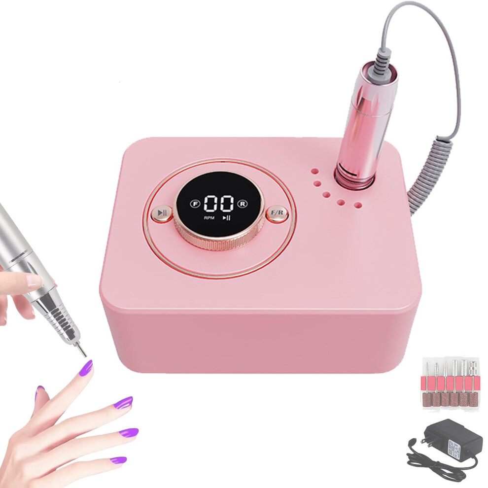Electric Nail Drill 35000RPM Rechargeable with LCD Display and 6 Bits for Acrylic and Gel Nails