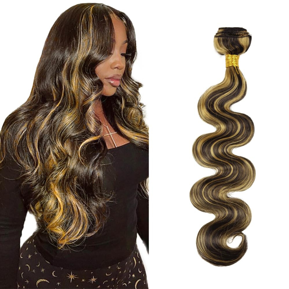 Unisex Black Human Hair Body Wave Bundles Ombre Honey Blonde 24 Inch Brazilian Virgin Hair Extensions