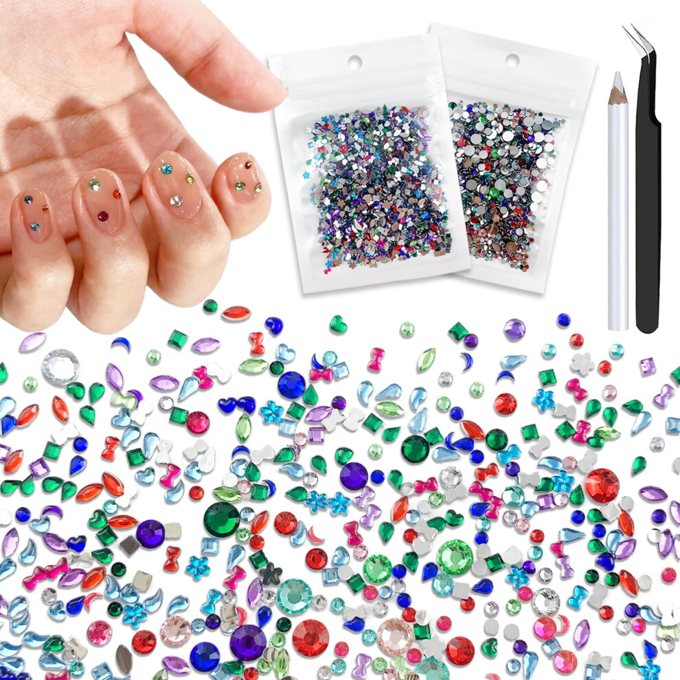Nail Art Rhinestones Kit 4000pcs Colorful Flatback Gems Assorted Sizes for DIY Acrylic Nail Decoration