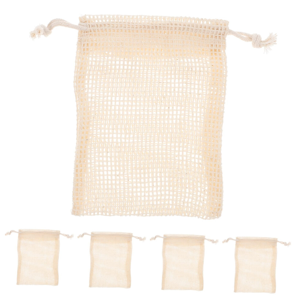 Soap Saver Bag 5 Pack with Drawstring, Exfoliating Cotton Linen Pouch for Shower and Travel