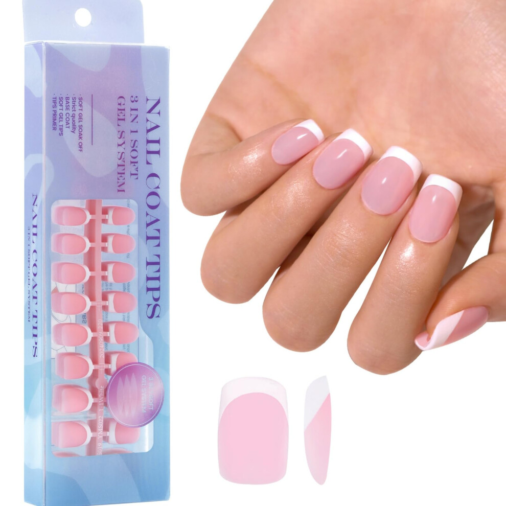 Press On Nail Tips 300pcs Matte Soft Gel Square and Almond 3 in 1 Coat 15 Sizes Full Set