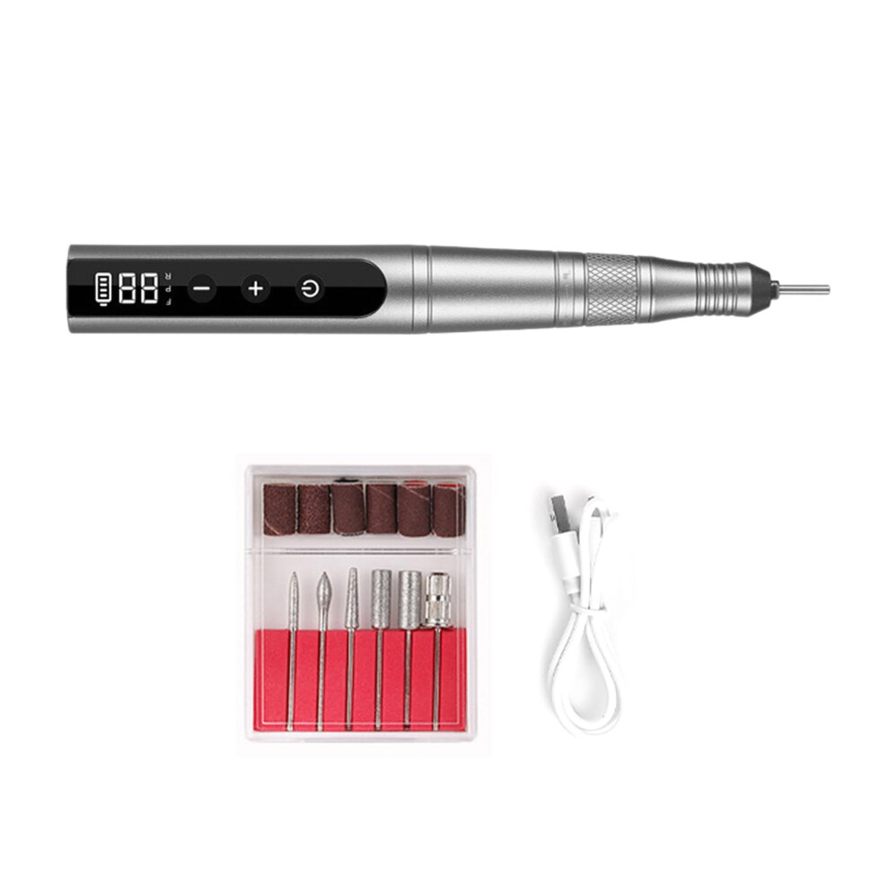 Gray Electric Nail Drill 35000 Rpm Rechargeable Cordless Low Noise With Multifunction Bits For Manicure