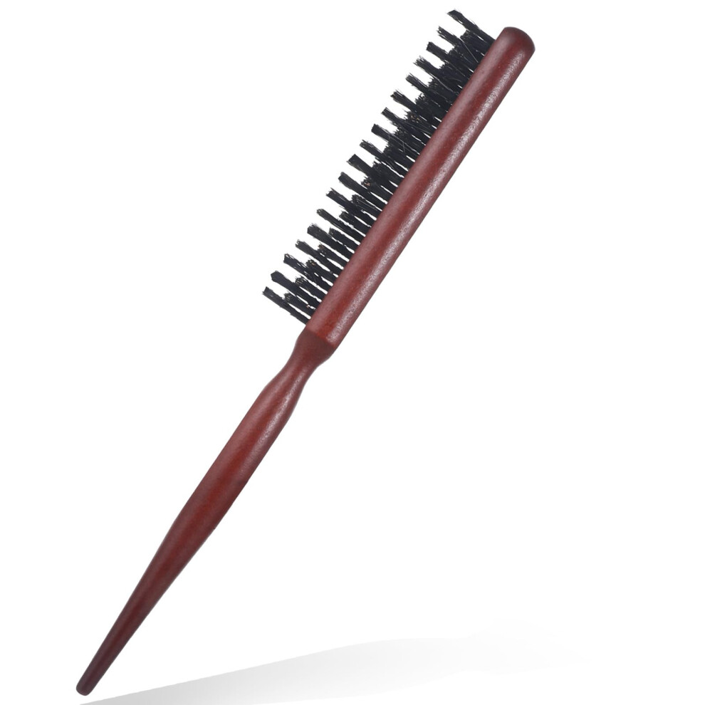 Boar Bristle Teasing Brush with Rat Tail Pick for Backcombing, Frizz Control and Edge Smoothing
