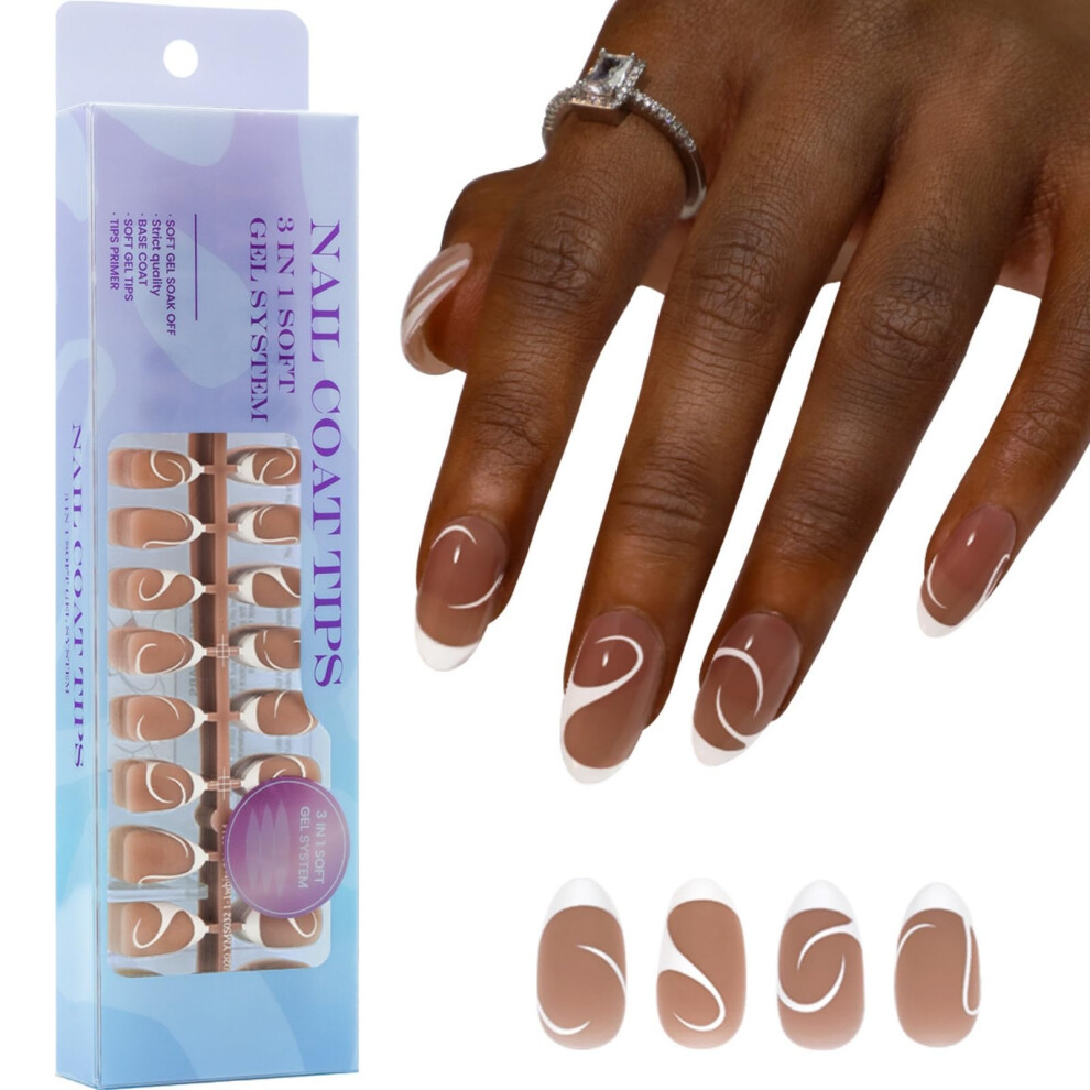 Soft Gel Nail Tips 300pcs Press On with 3 in 1 X Coat Preapplied Primer Square Almond