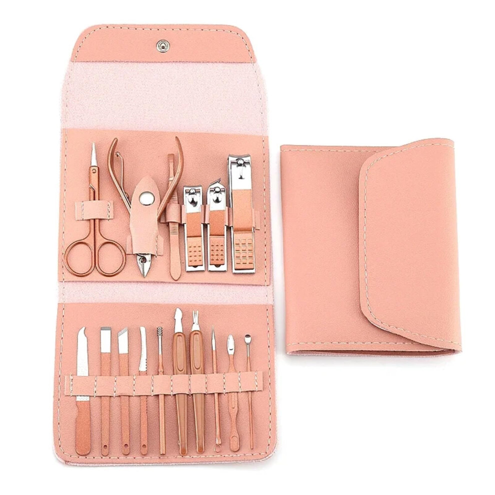 Red Nail Clippers Set With Builtin Catcher, Stainless Steel 16Pcs Manicure And Pedicure Kit
