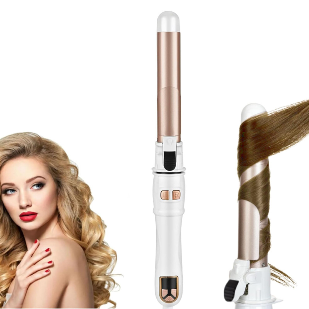 White 28Mm Automatic Rotating Curling Iron With Ceramic Barrel, Lcd Display, Dual Voltage, Fast Heat Up,