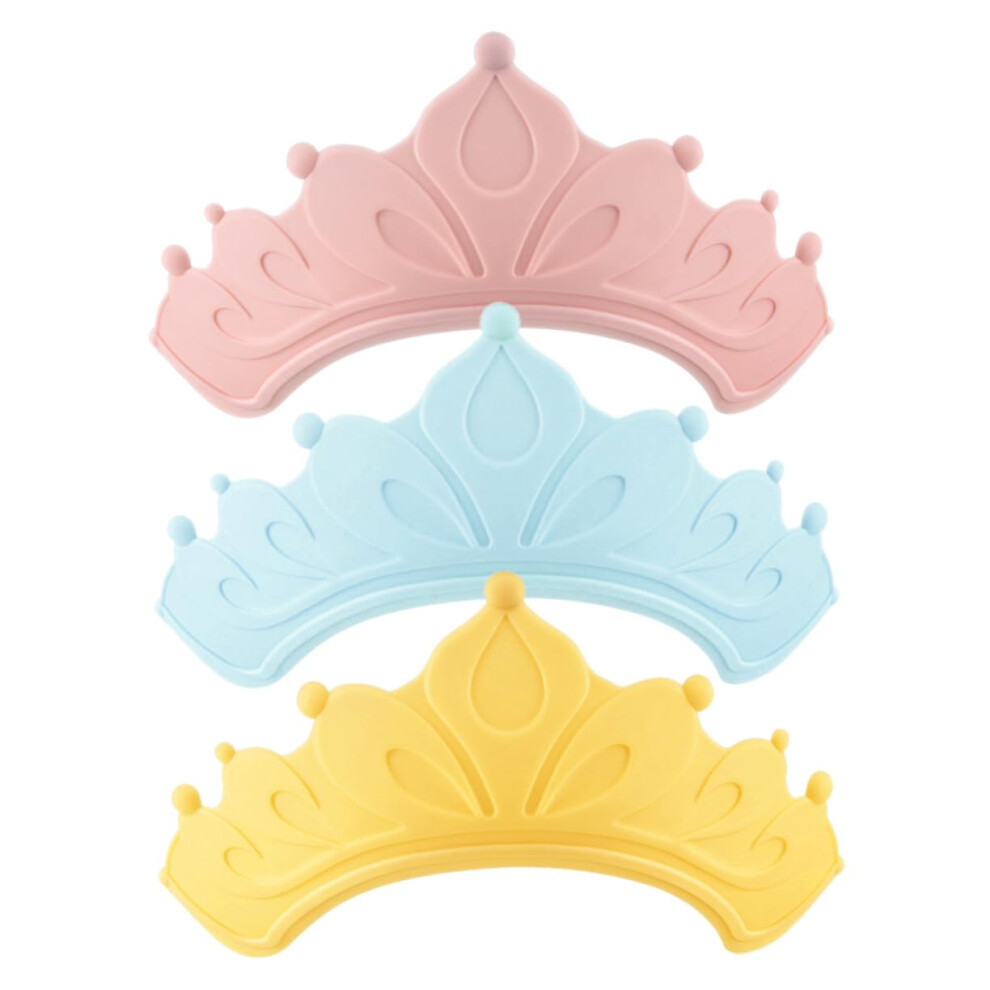 Adjustable Baby Shower Cap with Eye Protection, Waterproof Crown Style Bath Hat for Toddlers, 3pcs
