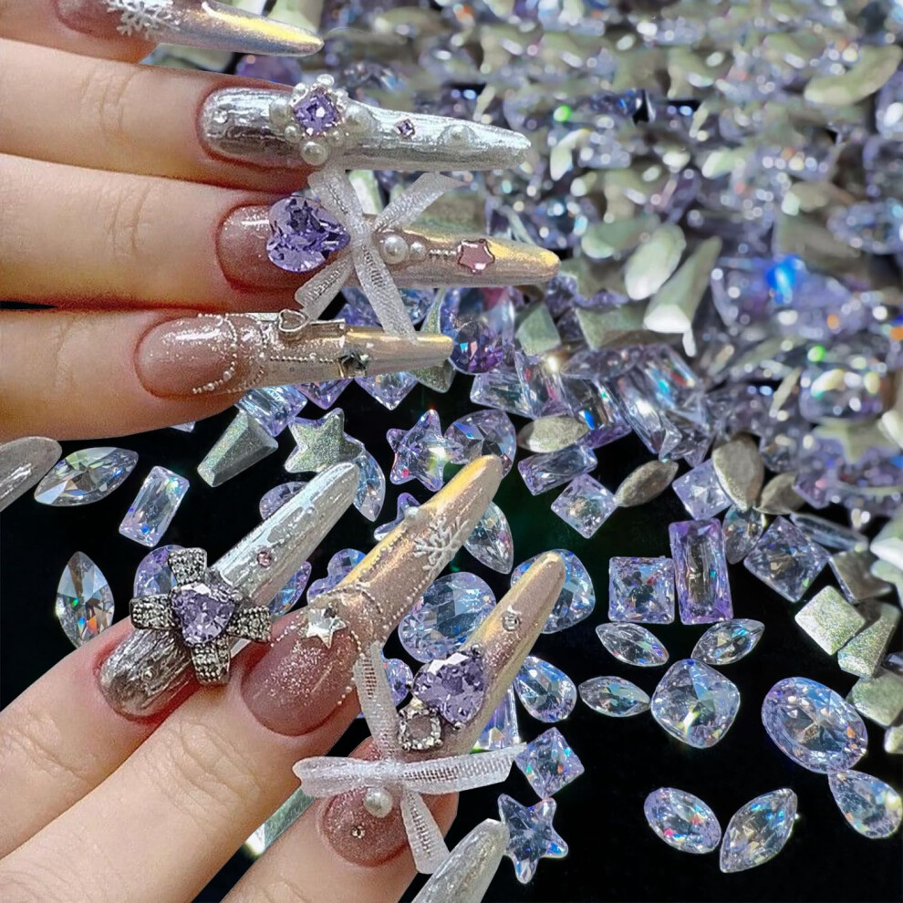 Purple 3D Nail Charms With Assorted Rhinestones For Diy Crystal Nail Art, 100 Pcs