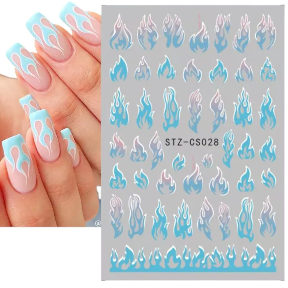 Blue/Pink 3D Holographic Flame Nail Stickers Fire Decals For Diy Manicure Acrylic Gel Nails