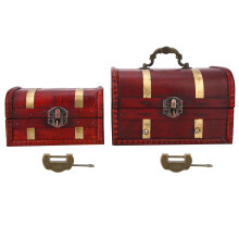 Erinnerungskiste mit Lederbesatz, handgefertigte Aufbewahrungstruhe aus Holz im Antik-Look, Vintage-Stil mit dekorativen Beschlägen und