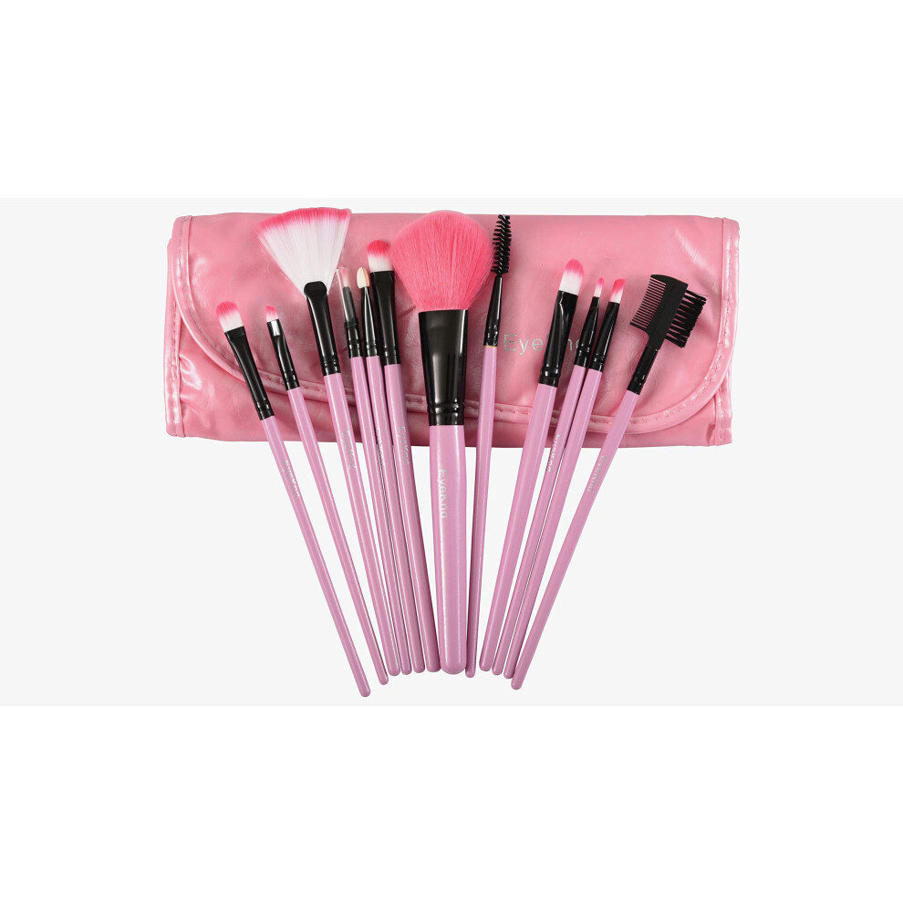 Pink 12Piece Makeup Brush Set With Ultrasoft Bristles And Travel Pouch, Professional Brush Kit