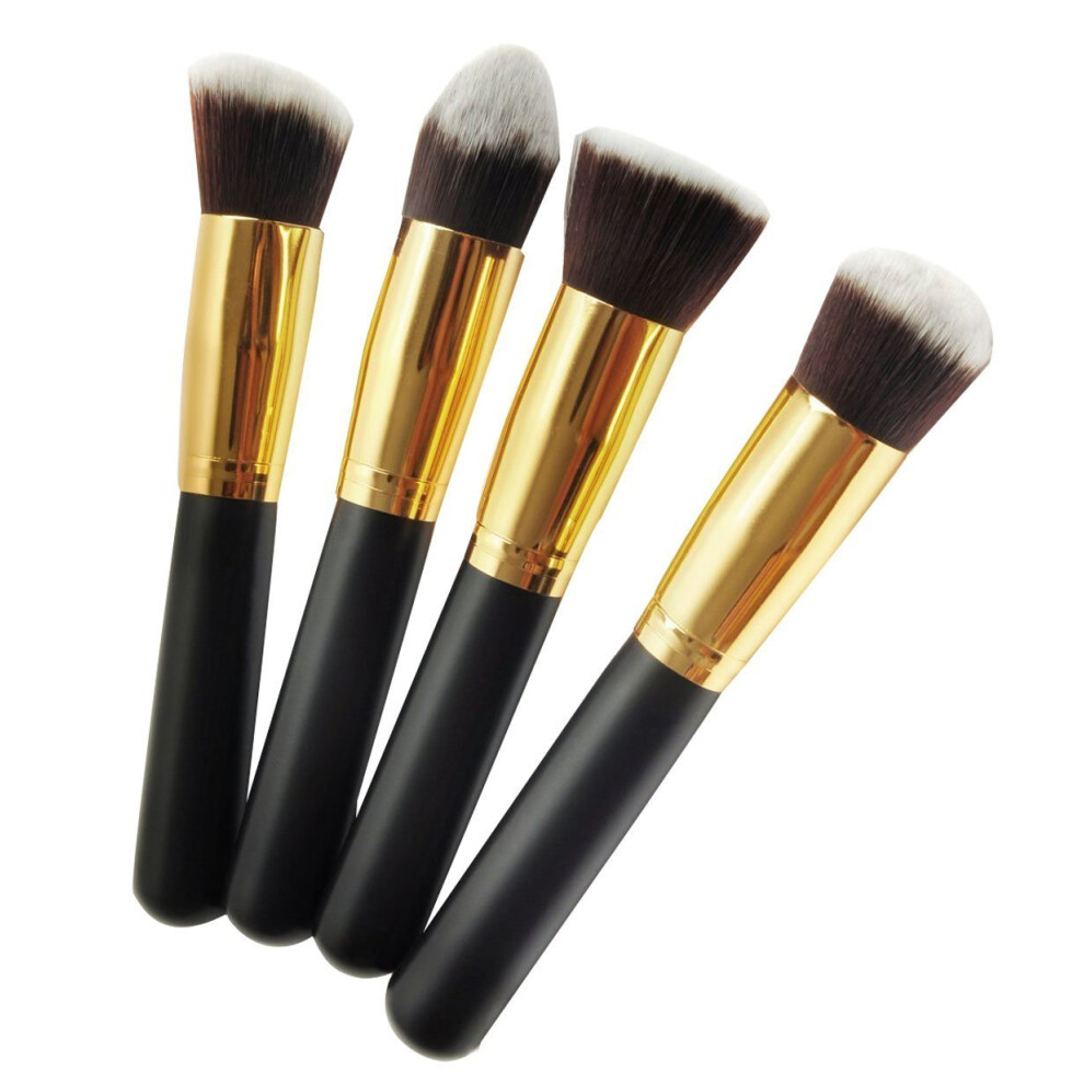 Black/Gold 4Pcs Kabuki Makeup Brush Set With Synthetic Fiber For Smooth Application And