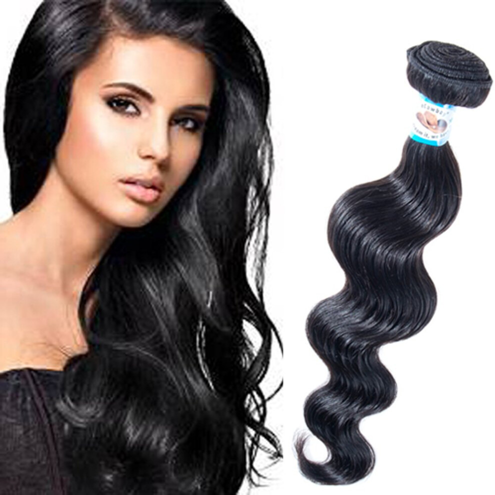 Unisex 18 Inch Brazilian Virgin Human Hair Extensions Body Wave Weave With Closure, Tangle Dyeable