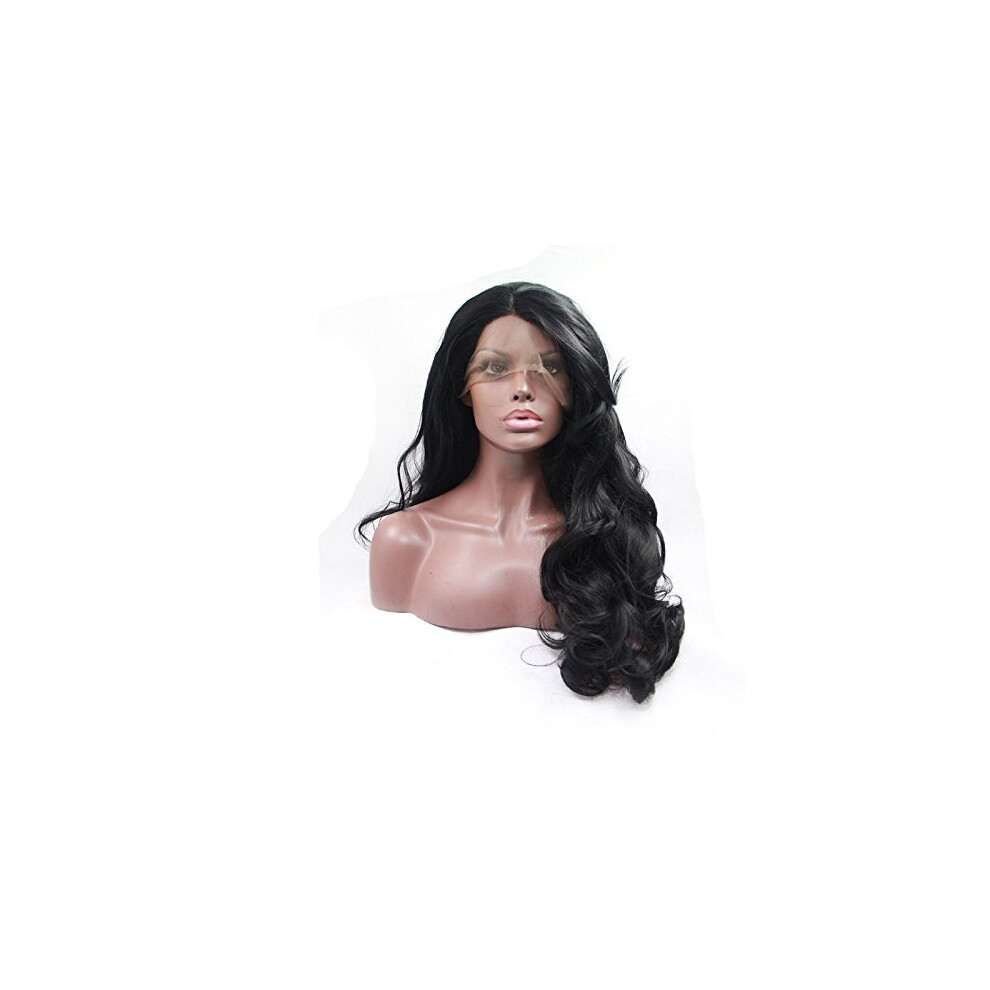 24 Inch Black Body Wave Synthetic Lace Front Wig for Women, 180 Density, Natural Hairline, Heat Resistant Fiber