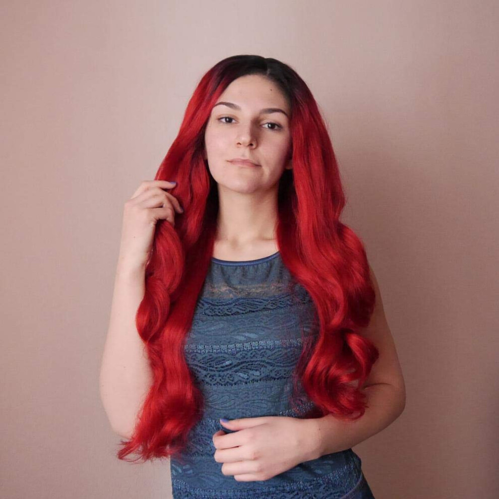Ombre Body Wave Synthetic Lace Front Wig 24 Inch Dark Roots Heat Resistant Natural Hairline